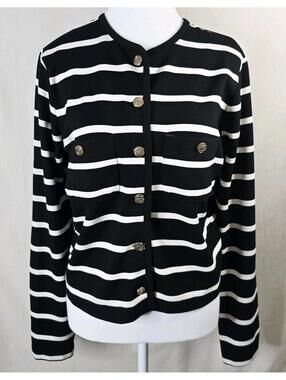 Rachel Zoe Black White Striped Cardigan Sweater Women’s XS Excellent Condition